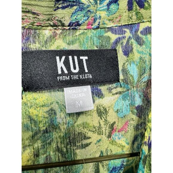 KUT FROM THE KLOTH Med Sheer Bordeaux Button Front Blouse/Top Blue/Green - Picture 3 of 8